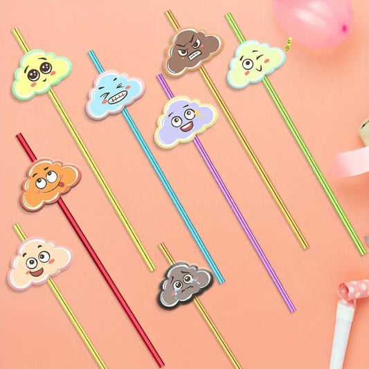 8pcs Cloud Reusable Straws with Brush for Family Gatherings