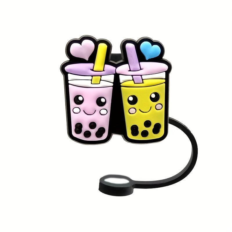 10pcs Cute Animal Reusable Straw Plugs Dust-Proof Protective Cover for Straws