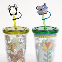 10pcs Cute Animal Reusable Straw Plugs Dust-Proof Protective Cover for Straws