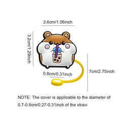 10pcs Cute Animal Reusable Straw Plugs Dust-Proof Protective Cover for Straws