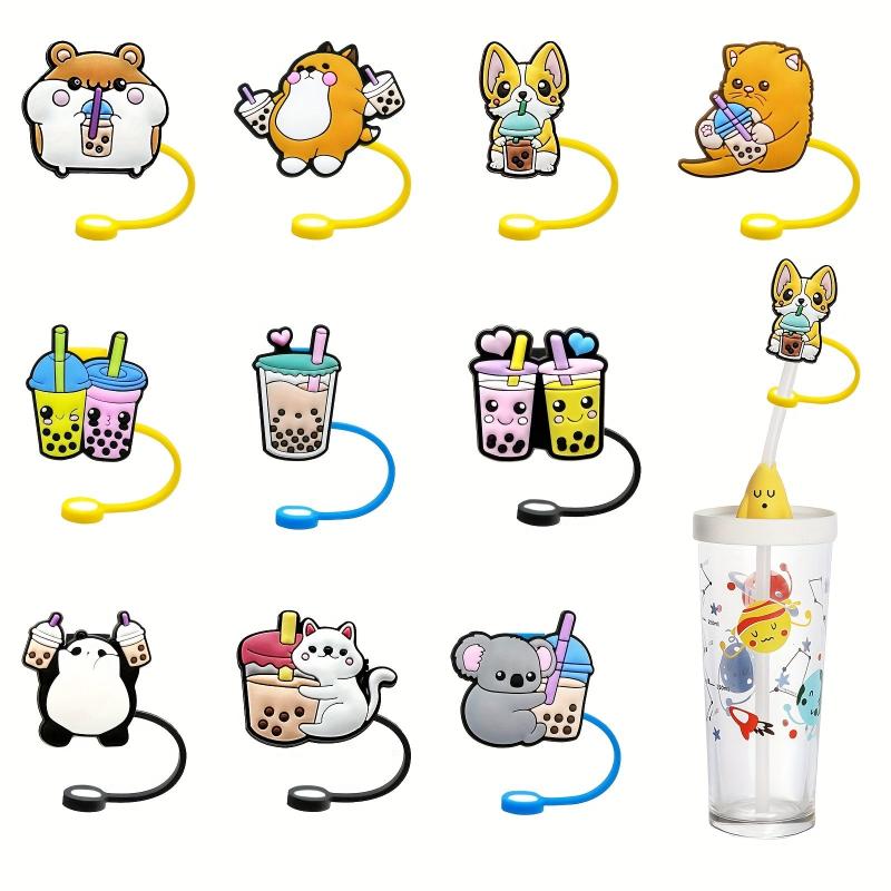 10pcs Cute Animal Reusable Straw Plugs Dust-Proof Protective Cover for Straws