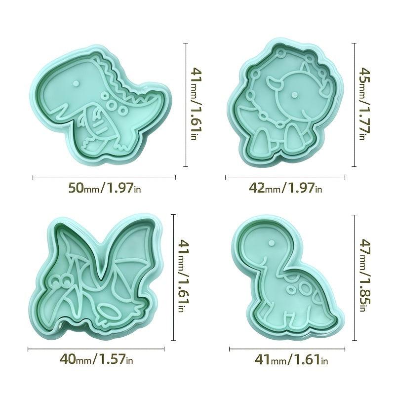 4pcs Cartoon Dinosaur Biscuit Spring Press Mold Set