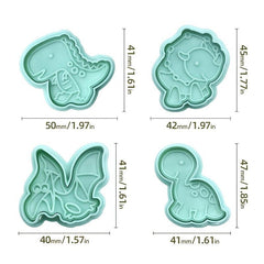 4pcs Cartoon Dinosaur Biscuit Spring Press Mold Set