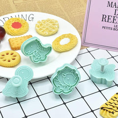 4pcs Cartoon Dinosaur Biscuit Spring Press Mold Set