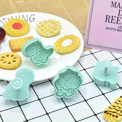 4pcs Cartoon Dinosaur Biscuit Spring Press Mold Set