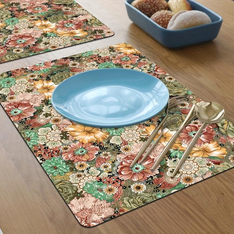 Floral Dish Drying Mat Soft Rubber Non Slip Pad Absorbent