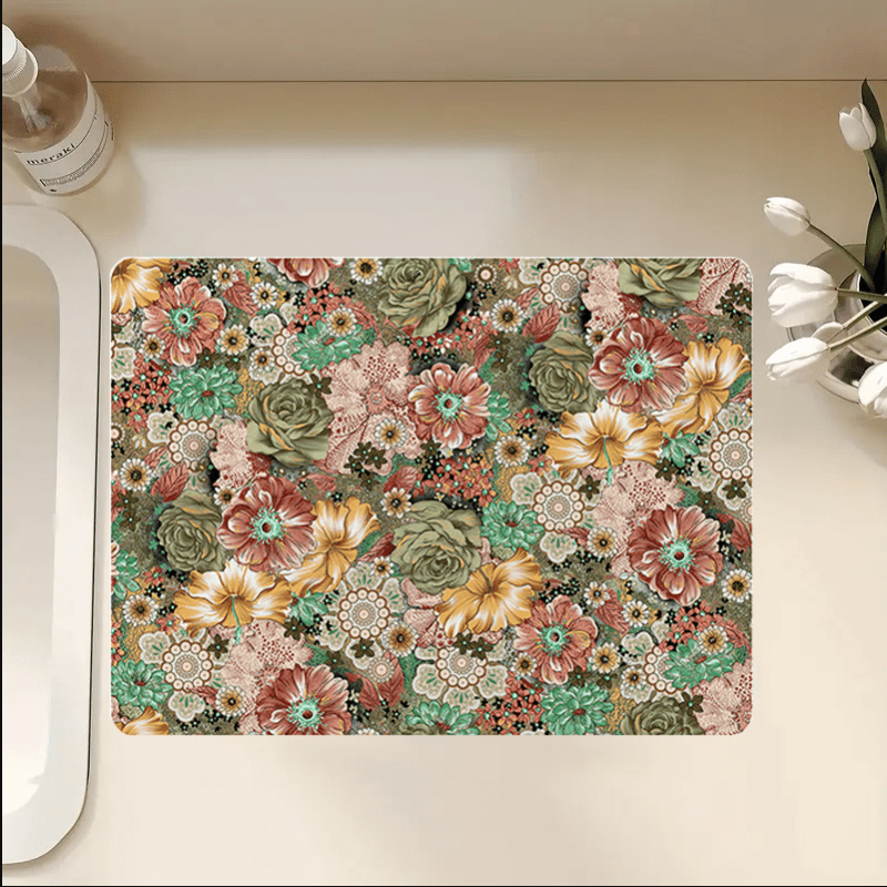 Floral Dish Drying Mat Soft Rubber Non Slip Pad Absorbent