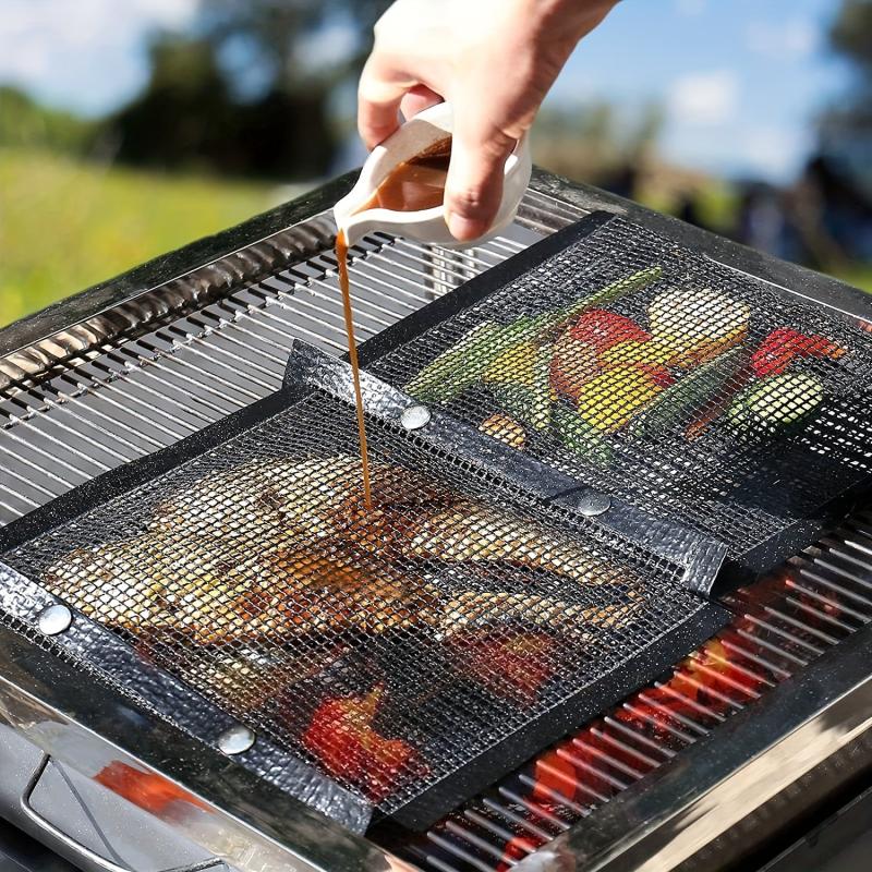 1pc Reusable BBQ Mesh Grill Bag Non Stick Teflon Barbecue Isolation Pad