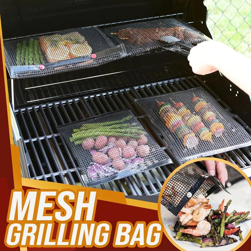 1pc Reusable BBQ Mesh Grill Bag Non Stick Teflon Barbecue Isolation Pad