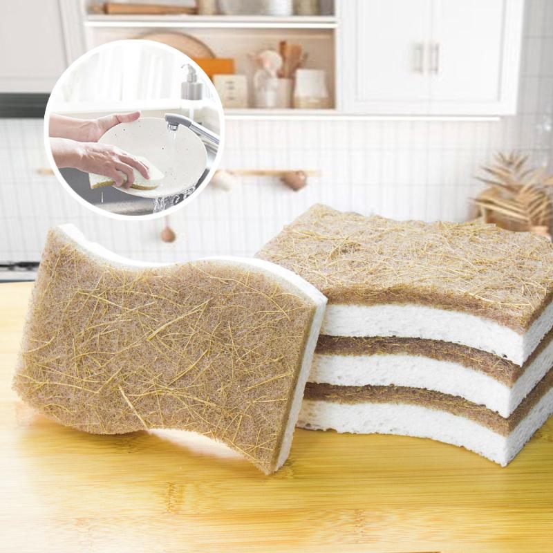Linen Dish Cloth Sisal Scouring Pad Sponge Kitchen Supplies