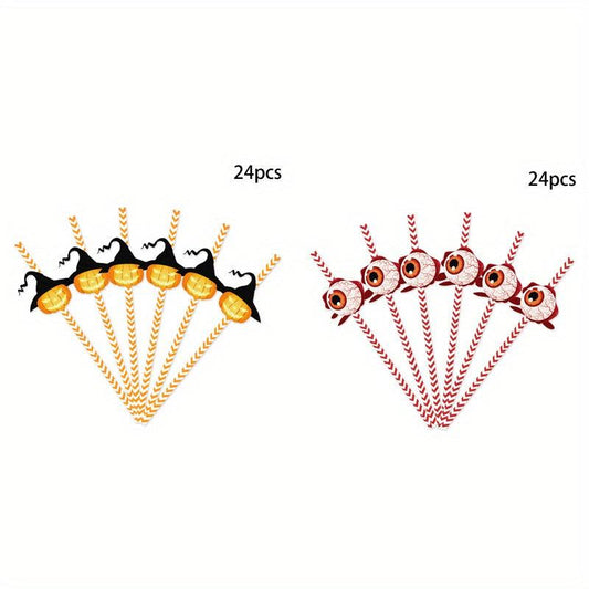 48PCS Halloween Disposable Party Straws Bat Skull Drinking Straws