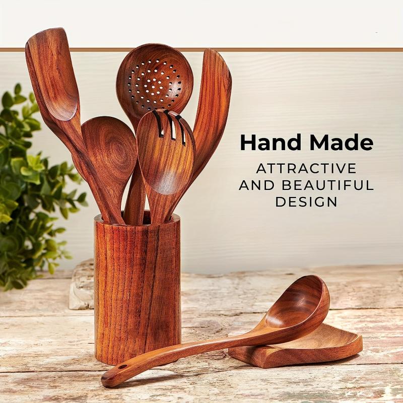 8pcs Non Stick Wooden Cooking Utensil Set Spoon Spatula Safe Durable