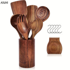 8pcs Non Stick Wooden Cooking Utensil Set Spoon Spatula Safe Durable