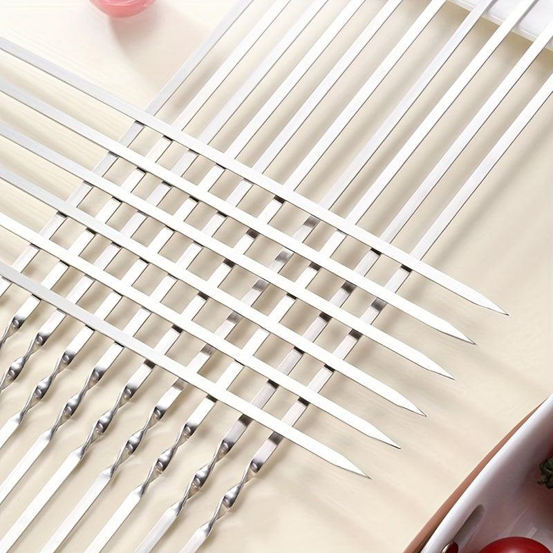 10PCS Stainless Steel Flat BBQ Skewers 33.02cm Camping Picnic Hiking Cookware