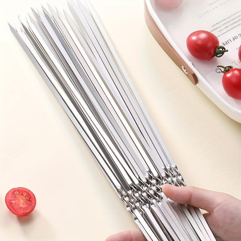 10PCS Stainless Steel Flat BBQ Skewers 33.02cm Camping Picnic Hiking Cookware