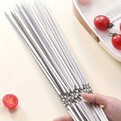 10PCS Stainless Steel Flat BBQ Skewers 33.02cm Camping Picnic Hiking Cookware