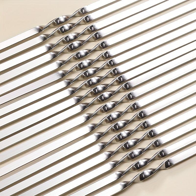10PCS Stainless Steel Flat BBQ Skewers 33.02cm Camping Picnic Hiking Cookware