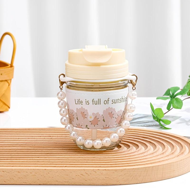 Cute Flower Tumbler with Pearl Handle & Straw