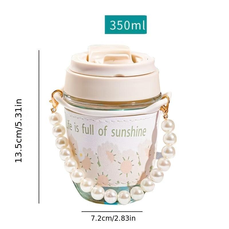 Cute Flower Tumbler with Pearl Handle & Straw