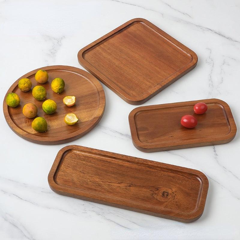 Wooden Fruit Tray Snack Dessert Plate Decorative Food Coffee Tea Cup Cake