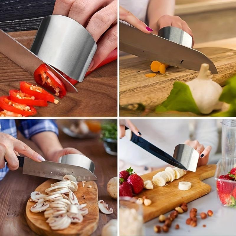 2pcs Stainless Steel Finger Guard for Slicing, Reusable Kitchen Metal Cutting