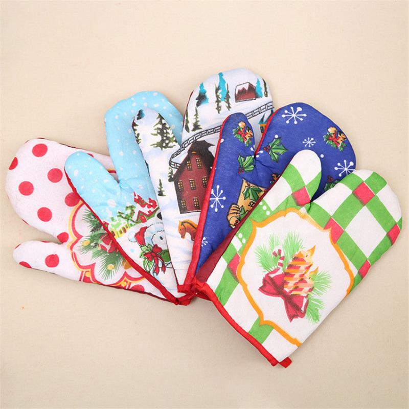 2pcs Printed Cotton Oven Mitts Heat Resistant Baking Insulation Gloves