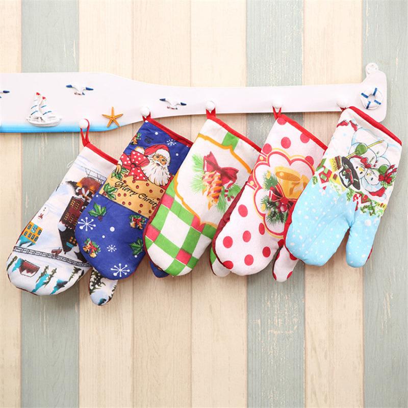 2pcs Printed Cotton Oven Mitts Heat Resistant Baking Insulation Gloves