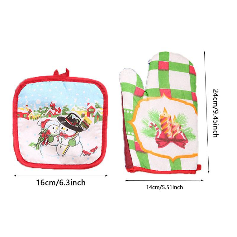 2pcs Printed Cotton Oven Mitts Heat Resistant Baking Insulation Gloves