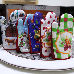 2pcs Printed Cotton Oven Mitts Heat Resistant Baking Insulation Gloves