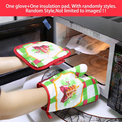 2pcs Printed Cotton Oven Mitts Heat Resistant Baking Insulation Gloves