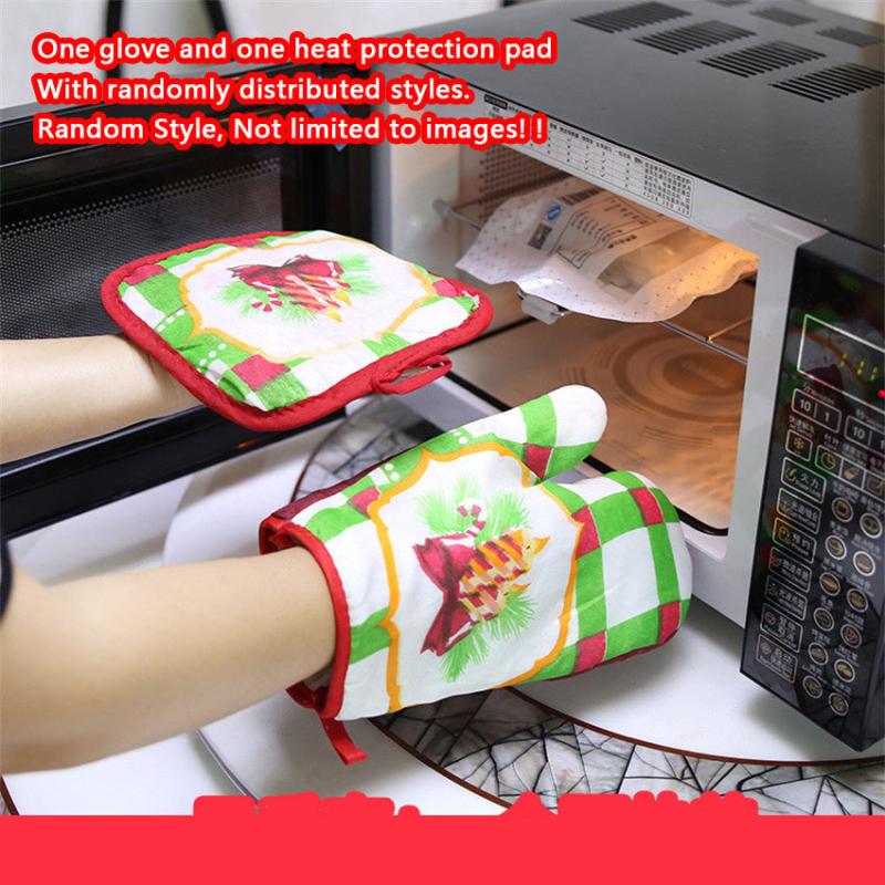 2pcs Printed Cotton Oven Mitts Heat Resistant Baking Insulation Gloves
