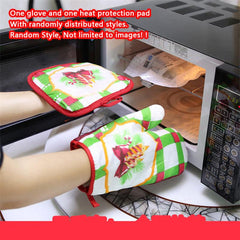 2pcs Printed Cotton Oven Mitts Heat Resistant Baking Insulation Gloves