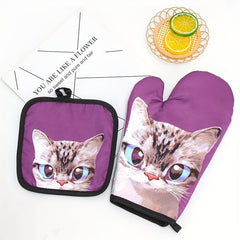 2 Cotton Oven Mitts Colorful Heat Resistant Microwave Baking Gloves
