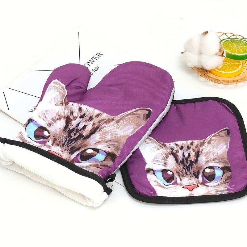 2 Cotton Oven Mitts Colorful Heat Resistant Microwave Baking Gloves