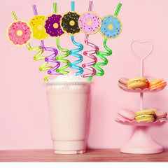 6pcs Straw Donut Straw With Brush Reusable Straw For Milk Water