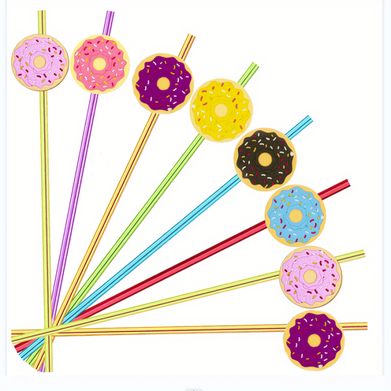 6pcs Straw Donut Straw With Brush Reusable Straw For Milk Water