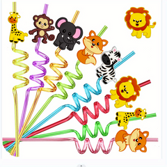 6pcs Animal Theme Straw Set with Brush, Reusable for Milk Water Drinks