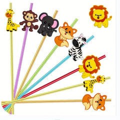 6pcs Animal Theme Straw Set with Brush, Reusable for Milk Water Drinks