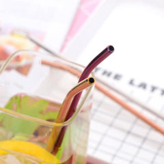 2pcs Stainless Steel Drinking Straw Spoon Tea Filter Metal Stirring Reusable