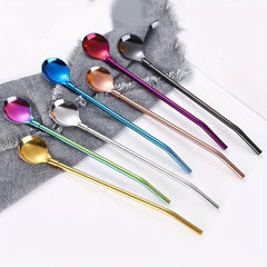2pcs Stainless Steel Drinking Straw Spoon Tea Filter Metal Stirring Reusable