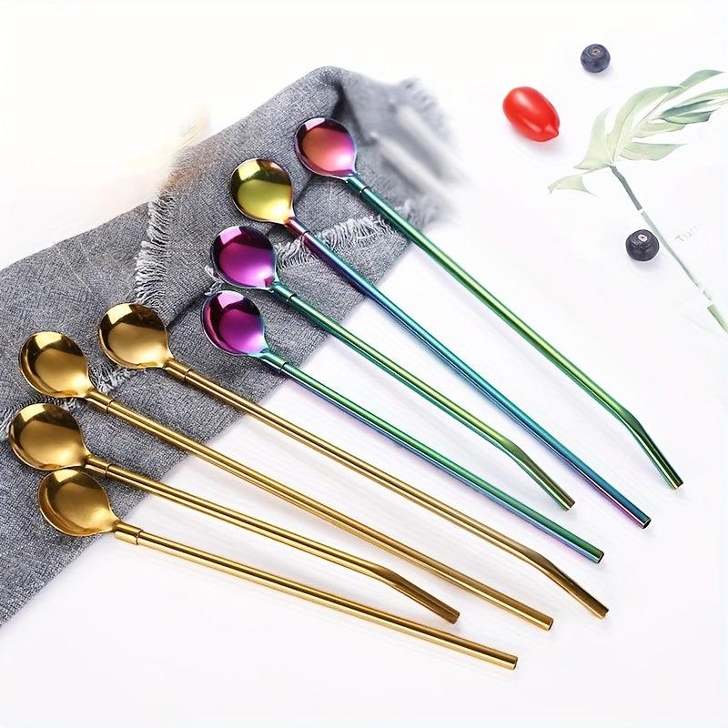2pcs Stainless Steel Drinking Straw Spoon Tea Filter Metal Stirring Reusable
