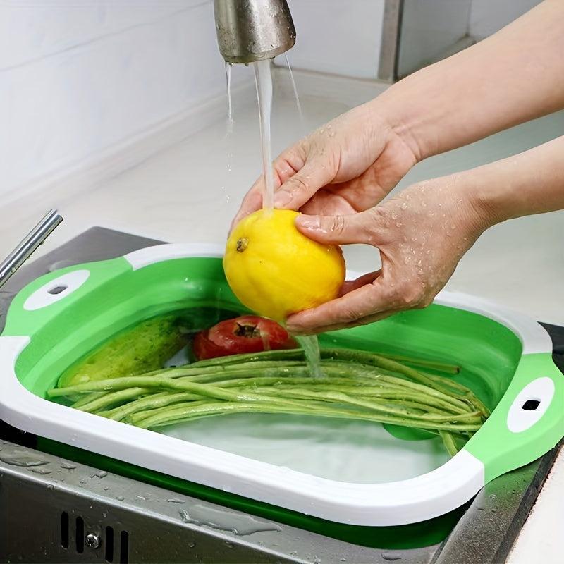1pc Household Folding Cutting Board with Sink Drain Basket W