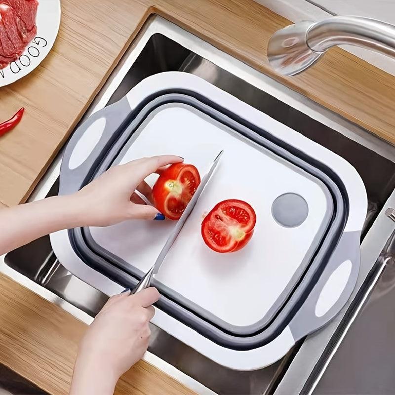 1pc Household Folding Cutting Board with Sink Drain Basket W