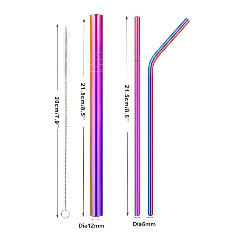 Colorful Rainbow Stainless Steel Straws 17pcs with Cleaning Brushes