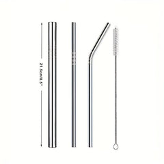 Colorful Rainbow Stainless Steel Straws 17pcs with Cleaning Brushes