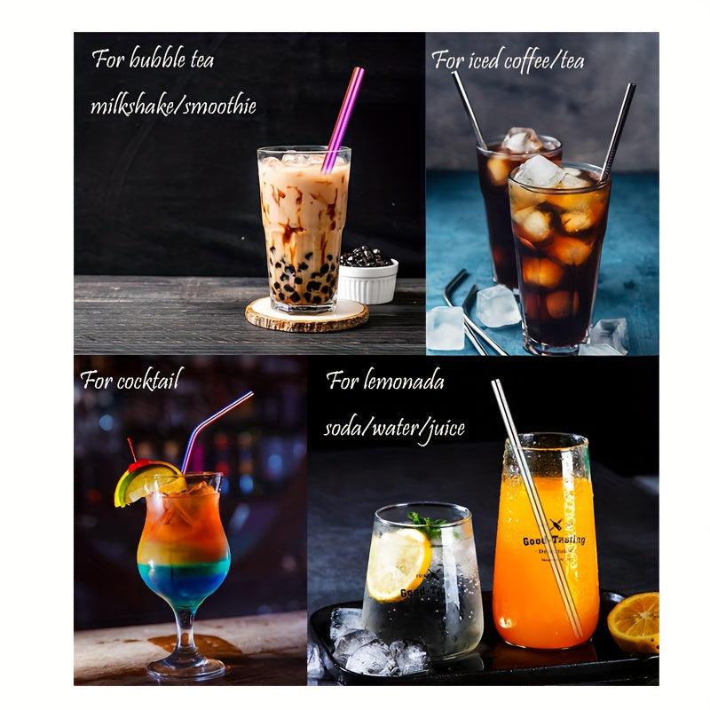 Colorful Rainbow Stainless Steel Straws 17pcs with Cleaning Brushes