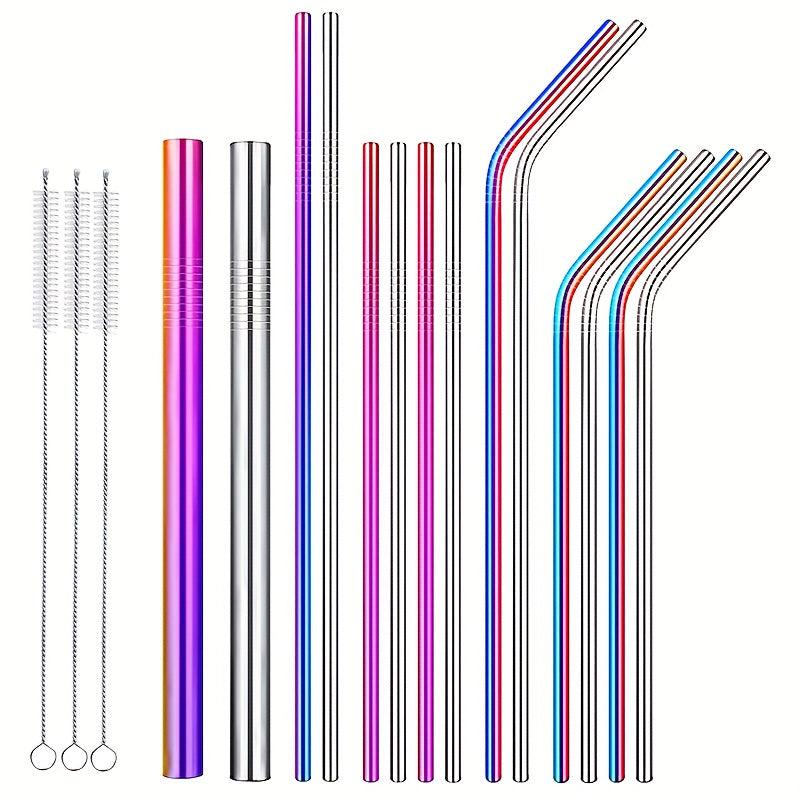 Colorful Rainbow Stainless Steel Straws 17pcs with Cleaning Brushes
