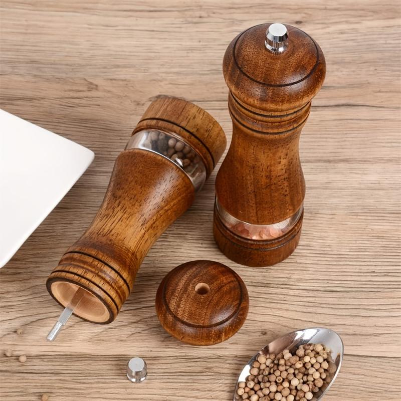 Wooden Pepper Grinder Manual Spice Mill Sea Salt Reusable Bottle BBQ Camping