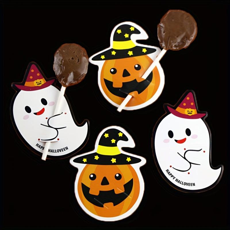 50pcs Halloween Pumpkin Lollipop Decoration Paper Card Cake Greeting Label