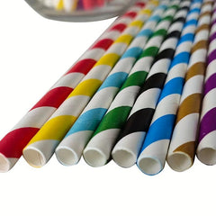100pcs Striped Paper Straws Disposable Drinking Straws - Eco-Friendly